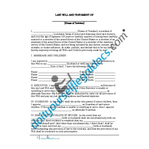 Last Will and Testament (Married with Minor Children) - Louisiana ...